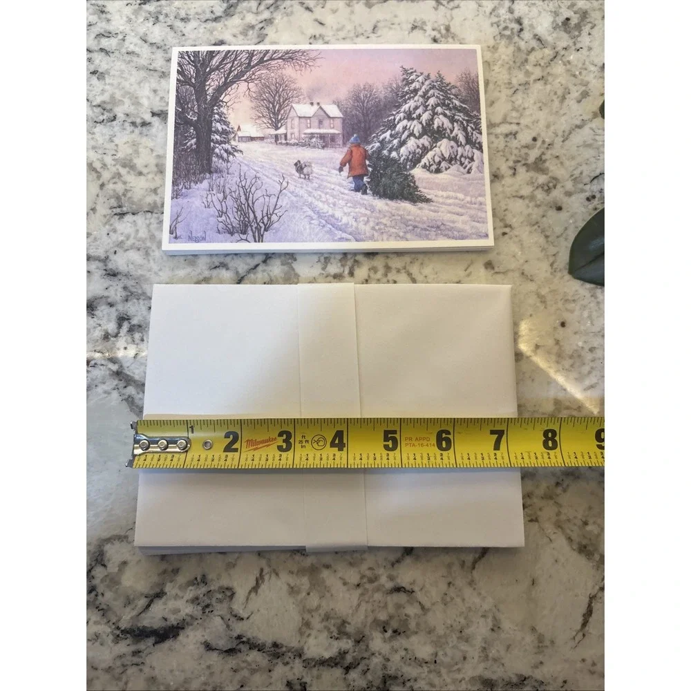 10 NOS Vintage Christmas Card Tree on a Winter Day‎ Hallmark Snow Happy Holiday